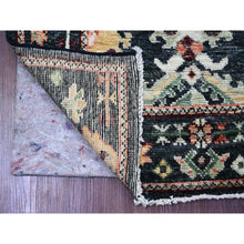 Load image into Gallery viewer, 2&#39;8&quot;x9&#39;10&quot; Charcoal Black, Afghan Angora Oushak with Geometric Leaf Design, Hand Knotted, Natural Dyes, Pure Wool, Runner, Oriental Rug FWR123510
