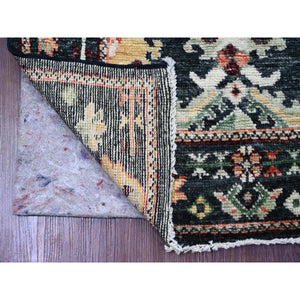 2'8"x9'10" Charcoal Black, Afghan Angora Oushak with Geometric Leaf Design, Hand Knotted, Natural Dyes, Pure Wool, Runner, Oriental Rug FWR123510