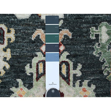 Load image into Gallery viewer, 2&#39;8&quot;x9&#39;10&quot; Charcoal Black, Afghan Angora Oushak with Geometric Leaf Design, Hand Knotted, Natural Dyes, Pure Wool, Runner, Oriental Rug FWR123510