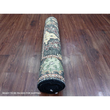 Load image into Gallery viewer, 2&#39;8&quot;x9&#39;10&quot; Charcoal Black, Afghan Angora Oushak with Geometric Leaf Design, Hand Knotted, Natural Dyes, Pure Wool, Runner, Oriental Rug FWR123510