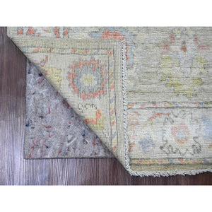2'10"x9'8" Laurel Green, Hand Knotted, Afghan Angora Oushak with Colorful Leaf Design, Vegetable Dyes, 100% Wool, Runner, Oriental Rug FWR123516