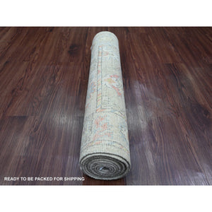 2'10"x9'8" Laurel Green, Hand Knotted, Afghan Angora Oushak with Colorful Leaf Design, Vegetable Dyes, 100% Wool, Runner, Oriental Rug FWR123516