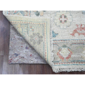 2'10"x7'9" Daisy White, Hand Knotted, Afghan Angora Oushak With Floral Pattern, Veggie Dyes, Pure Wool, Runner, Oriental Rug FWR123522