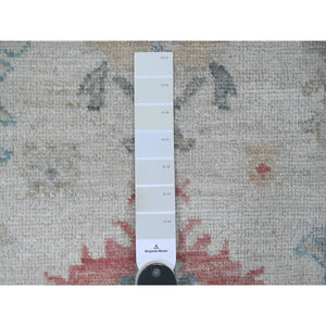 2'10"x7'9" Daisy White, Hand Knotted, Afghan Angora Oushak With Floral Pattern, Veggie Dyes, Pure Wool, Runner, Oriental Rug FWR123522