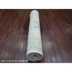 2'10"x7'9" Daisy White, Hand Knotted, Afghan Angora Oushak With Floral Pattern, Veggie Dyes, Pure Wool, Runner, Oriental Rug FWR123522
