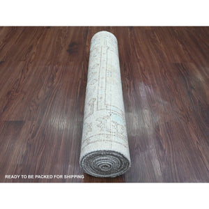 2'6"x9'7" Pastel Gray, Afghan Angora Oushak With All Over Design, Hand Knotted, Natural Dyes, 100% Wool, Runner, Oriental Rug FWR123546