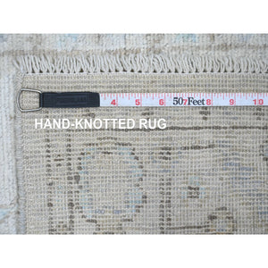 2'6"x9'7" Pastel Gray, Afghan Angora Oushak With All Over Design, Hand Knotted, Natural Dyes, 100% Wool, Runner, Oriental Rug FWR123546