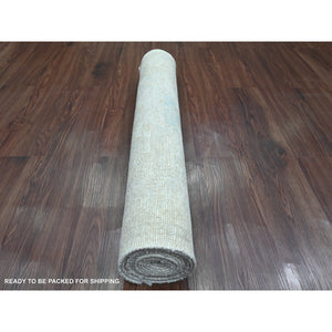 3'x9'9" Alabaster White, Afghan Angora Oushak with All Over Pattern, Hand Knotted, Natural Dyes, 100% Wool, Runner, Oriental Rug FWR123552
