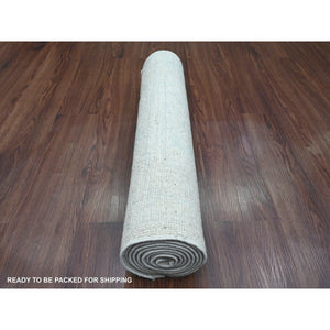 2'7"x7'8" Pearl White, 100% Wool, Afghan Angora Oushak With Large Leaf Design, Hand Knotted, Vegetable Dyes, Runner, Oriental Rug FWR123558