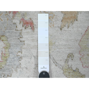 4'x19'2" Chiffon White, Hand Knotted, Afghan Angora Oushak with Soft Color Leaf Design, Vegetable Dyes, 100% Wool, Wide Runner, Oriental Rug FWR123570
