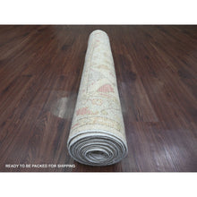 Load image into Gallery viewer, 4&#39;x19&#39;2&quot; Chiffon White, Hand Knotted, Afghan Angora Oushak with Soft Color Leaf Design, Vegetable Dyes, 100% Wool, Wide Runner, Oriental Rug FWR123570