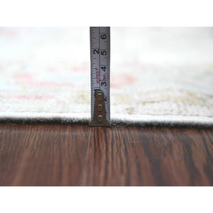 4'x19'2" Chiffon White, Hand Knotted, Afghan Angora Oushak with Soft Color Leaf Design, Vegetable Dyes, 100% Wool, Wide Runner, Oriental Rug FWR123570