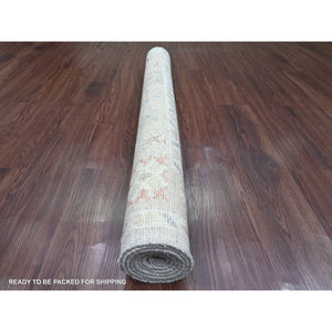 4'1"x5'9" Stone Gray, Hand Knotted, Afghan Angora Oushak With Leaf Design, Vegetable Dyes, 100% Wool, Oriental Rug FWR123576