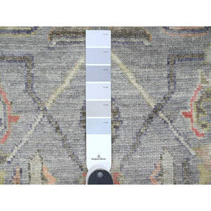 4'x10'1" Nevada Gray, Afghan Angora Oushak with All Over Vines Design, Hand Knotted, Vegetable Dyes, 100% Wool, Wide Runner, Oriental Rug FWR123582
