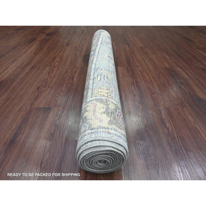 4'x10'1" Nevada Gray, Afghan Angora Oushak with All Over Vines Design, Hand Knotted, Vegetable Dyes, 100% Wool, Wide Runner, Oriental Rug FWR123582