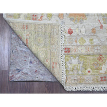 Load image into Gallery viewer, 4&#39;x11&#39;9&quot; Chiffon White, Hand Knotted, Afghan Angora Oushak With Colorful Leaf Pattern, Vegetable Dyes, 100% Wool, Wide Runner, Oriental Rug FWR123600