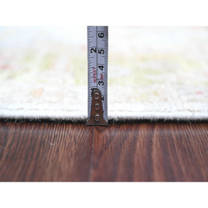 4'x11'9" Chiffon White, Hand Knotted, Afghan Angora Oushak With Colorful Leaf Pattern, Vegetable Dyes, 100% Wool, Wide Runner, Oriental Rug FWR123600