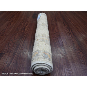 2'x3' Pristine White, Afghan Angora Oushak With Leaf Design, Hand Knotted, Vegetable Dyes, Pure Wool, Mat, Oriental Rug FWR123606