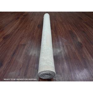5'1"x6'7" Alabaster White, 100% Wool, Afghan Angora Oushak with Muted Colors Leaf Design, Hand Knotted, Veggie Dyes, Oriental Rug FWR123624