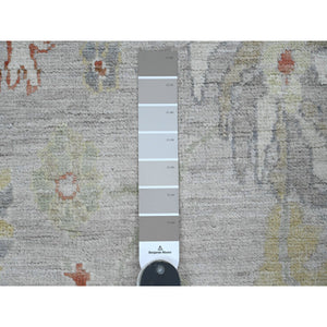 5'1"x6'7" Medium Gray, Afghan Angora Oushak with Colorful Leaf Pattern, Hand Knotted, Vegetable Dyes, 100% Wool, Oriental Rug FWR123630