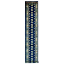 Load image into Gallery viewer, 2&#39;6&quot;x16&#39;10&quot; Midnight Blue, Mori Bokara with Geometric Medallions Design, Soft Wool, Hand Knotted, XL Runner, Oriental Rug FWR123648