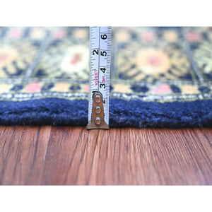 2'6"x16'10" Midnight Blue, Mori Bokara with Geometric Medallions Design, Soft Wool, Hand Knotted, XL Runner, Oriental Rug FWR123648