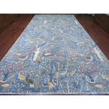 Load image into Gallery viewer, 10&#39;2&quot;x18&#39;5&quot; Ruddy Blue, Afghan Peshawar with Birds of Paradise Design, Natural Dyes, Hand Knotted, Soft Wool, Gallery Size, Long and Narrow, Oriental Rug FWR123672