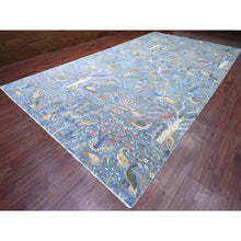 Load image into Gallery viewer, 10&#39;2&quot;x18&#39;5&quot; Ruddy Blue, Afghan Peshawar with Birds of Paradise Design, Natural Dyes, Hand Knotted, Soft Wool, Gallery Size, Long and Narrow, Oriental Rug FWR123672