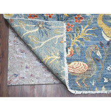 Load image into Gallery viewer, 10&#39;2&quot;x18&#39;5&quot; Ruddy Blue, Afghan Peshawar with Birds of Paradise Design, Natural Dyes, Hand Knotted, Soft Wool, Gallery Size, Long and Narrow, Oriental Rug FWR123672