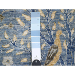 10'2"x18'5" Ruddy Blue, Afghan Peshawar with Birds of Paradise Design, Natural Dyes, Hand Knotted, Soft Wool, Gallery Size, Long and Narrow, Oriental Rug FWR123672