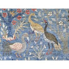 Load image into Gallery viewer, 10&#39;2&quot;x18&#39;5&quot; Ruddy Blue, Afghan Peshawar with Birds of Paradise Design, Natural Dyes, Hand Knotted, Soft Wool, Gallery Size, Long and Narrow, Oriental Rug FWR123672