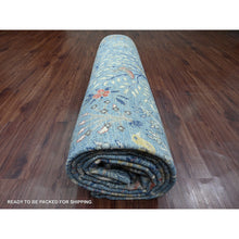 Load image into Gallery viewer, 10&#39;2&quot;x18&#39;5&quot; Ruddy Blue, Afghan Peshawar with Birds of Paradise Design, Natural Dyes, Hand Knotted, Soft Wool, Gallery Size, Long and Narrow, Oriental Rug FWR123672