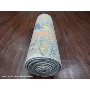 2'6"x20'2" Misty Gray, Afghan Peshawar With Birds Of Paradise Design, Hand Knotted, Soft Wool, Vegetable Dyes, Xl Runner, Oriental Rug FWR123690