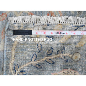 2'6"x25'4" Baby Blue, Afghan Peshawar with Birds of Paradise Design, Soft Wool, Vegetable Dyes, Hand Knotted, XL Runner, Oriental Rug FWR123696