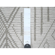 Load image into Gallery viewer, 2&#39;5&quot;x14&#39;3&quot; Bone White, Moroccan Weave With Geometric Design, Hand Knotted, Soft Wool, Tone On Tone, Textured Pile, Runner, Oriental Rug FWR123702
