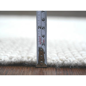 2'5"x14'3" Bone White, Moroccan Weave with Geometric Design, Hand Knotted, Soft Wool, Tone on Tone, Textured Pile, Runner, Oriental Rug FWR123702