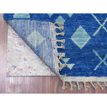 Load image into Gallery viewer, 2&#39;8&quot;x10&#39;5&quot; Cobalt Blue, Moroccan Weave With Geometric Pattern, Soft Wool, Hand Knotted, Tone On Tone, Textured Pile, Runner, Oriental Rug FWR123708