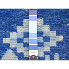 Load image into Gallery viewer, 2&#39;8&quot;x10&#39;5&quot; Cobalt Blue, Moroccan Weave With Geometric Pattern, Soft Wool, Hand Knotted, Tone On Tone, Textured Pile, Runner, Oriental Rug FWR123708