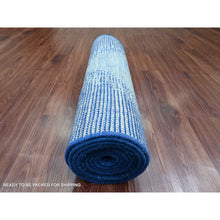 Load image into Gallery viewer, 2&#39;8&quot;x10&#39;5&quot; Cobalt Blue, Moroccan Weave With Geometric Pattern, Soft Wool, Hand Knotted, Tone On Tone, Textured Pile, Runner, Oriental Rug FWR123708