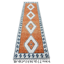 Load image into Gallery viewer, 2&#39;7&quot;x10&#39;2&quot; Burnt Orange, Moroccan Weave with Geometric Medallions Design, Soft Wool, Hand Knotted, Tone on Tone, Textured Pile, Runner, Oriental Rug FWR123714