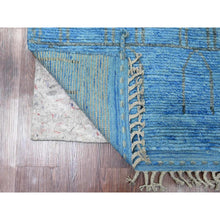 Load image into Gallery viewer, 2&#39;5&quot;x10&#39;3&quot; Bayern Blue, Hand Knotted, Moroccan Weave With Geometric Pattern, Soft Wool, Tone On Tone, Textured Pile, Runner, Oriental Rug FWR123720