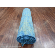 Load image into Gallery viewer, 2&#39;5&quot;x10&#39;3&quot; Bayern Blue, Hand Knotted, Moroccan Weave With Geometric Pattern, Soft Wool, Tone On Tone, Textured Pile, Runner, Oriental Rug FWR123720
