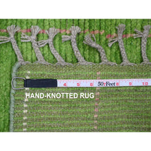 Load image into Gallery viewer, 2&#39;5&quot;x9&#39; Pear Green, Moroccan Weave With Geometric Design, Soft Wool, Hand Knotted, Tone On Tone, Textured Pile, Runner, Oriental Rug FWR123726