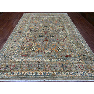 9'x12'1" Khaki Brown, Aryana Grade, Bijar Garus With Antique Persian Design, Peshawar, High Mountain Wool, Vegetable Dyes, Hand Knotted, Oriental Rug FWR123750