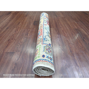 3'1"x5' Oyster Gray, Peshawar with Colorful Ziegler Mahal Design, Aryana Collection, High Mountain Wool, Denser Weave, Hand Knotted, Vegetable Dyes, Oriental Rug FWR123768
