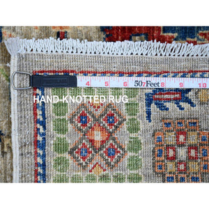 3'1"x5' Pearl White, Hand Knotted, 100% Wool, Vegetable Dyes, White Wash Peshawar with Faded Design, Oriental Rug FWR447900