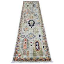 Load image into Gallery viewer, 2&#39;7&quot;x9&#39;8&quot; Chiffon White, Aryana Collection, All Over Caucasian Gul Motifs, High Mountain Wool, Hand Knotted, Vegetable Dyes, Runner, Oriental Rug FWR123792