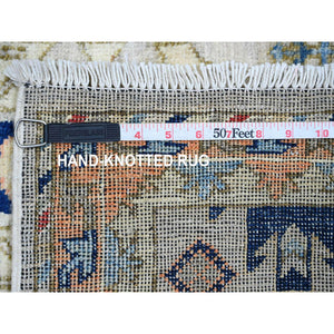 2'7"x9'8" Chiffon White, Aryana Collection, All Over Caucasian Gul Motifs, High Mountain Wool, Hand Knotted, Vegetable Dyes, Runner, Oriental Rug FWR123792