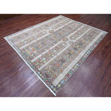Load image into Gallery viewer, 8&#39;1&quot;x9&#39;6&quot; Carbon Gray, Intricate Geometric Design, Berber Influence, Denser Weave, High Mountain Wool, Hand Knotted, Oriental Rug FWR123822