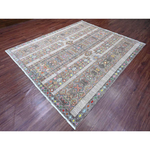 8'1"x9'6" Carbon Gray, Intricate Geometric Design, Berber Influence, Denser Weave, High Mountain Wool, Hand Knotted, Oriental Rug FWR123822
